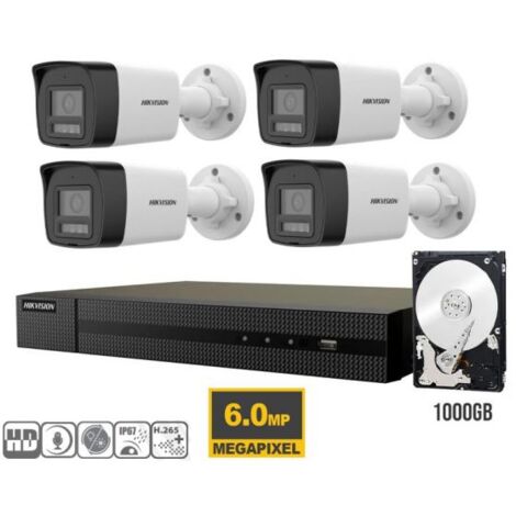 KIT VIDEOSORVEGLIANZA IP POE HIKVISION NVR 8 CANALI POE 4 TELECAMERE BULLET 6 MPX HDD 1TB