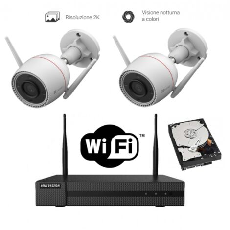 KIT videosorveglianza WIFI 2K NVR 4 canali 2 telecamere Wifi Color Night VIsion hdd 500gB