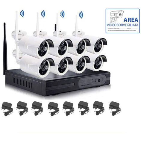KIT VIDEOSORVEGLIANZA WIRELESS 2MPX NVR 8 CANALI 8 TELECAMERA WIRELESS