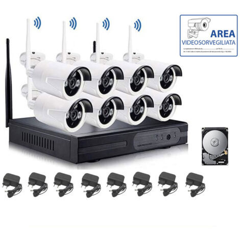 KIT VIDEOSORVEGLIANZA WIRELESS FULL WIFI HD IP 8 TELECAMERE NVR LAN REMOTO 3G HD 500
