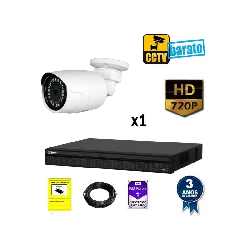 

Kit de videovigilancia HD 1 cámara bullet exterior óptica fija 2.8mm más grabador de 4 canales., Añadir mas memoria :2TB,Cambiar cables : 30m,Incluir