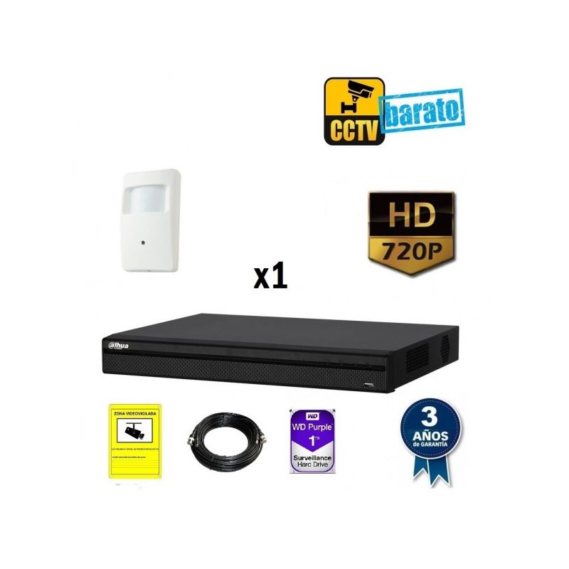 

Dahua - Kit de videovigilancia HD 1 cámara instalada en PIR óptica fija 3.7mm más grabador de 4 canales., Añadir mas memoria :4TB,Cambiar cables :