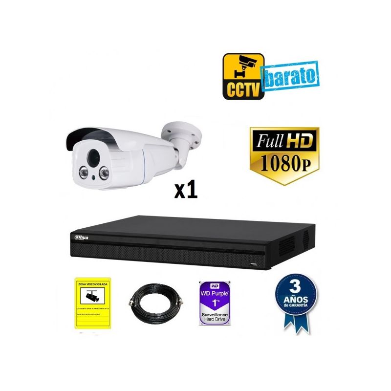 

Kit de videovigilancia FULL HD 1 cámara bullet varifocal motorizada exterior más grabador de 4 canales., Añadir mas memoria :3TB,Cambiar cables :