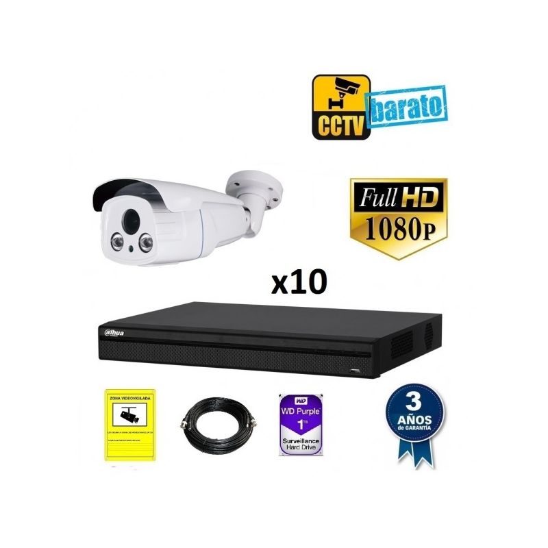 

Dahua - Kit de videovigilancia full hd 10 cámaras bullet varifocal motorizada exterior más grabador de 16 canales., Añadir mas memoria :2TB,Cambiar