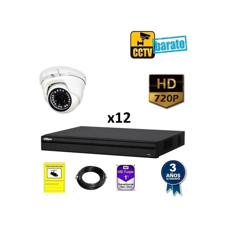 

Kit de videovigilancia HD 12 cámaras domo exterior óptica fija más grabador de 16 canales., Añadir mas memoria :4TB,Cambiar cables : 20m,Incluir