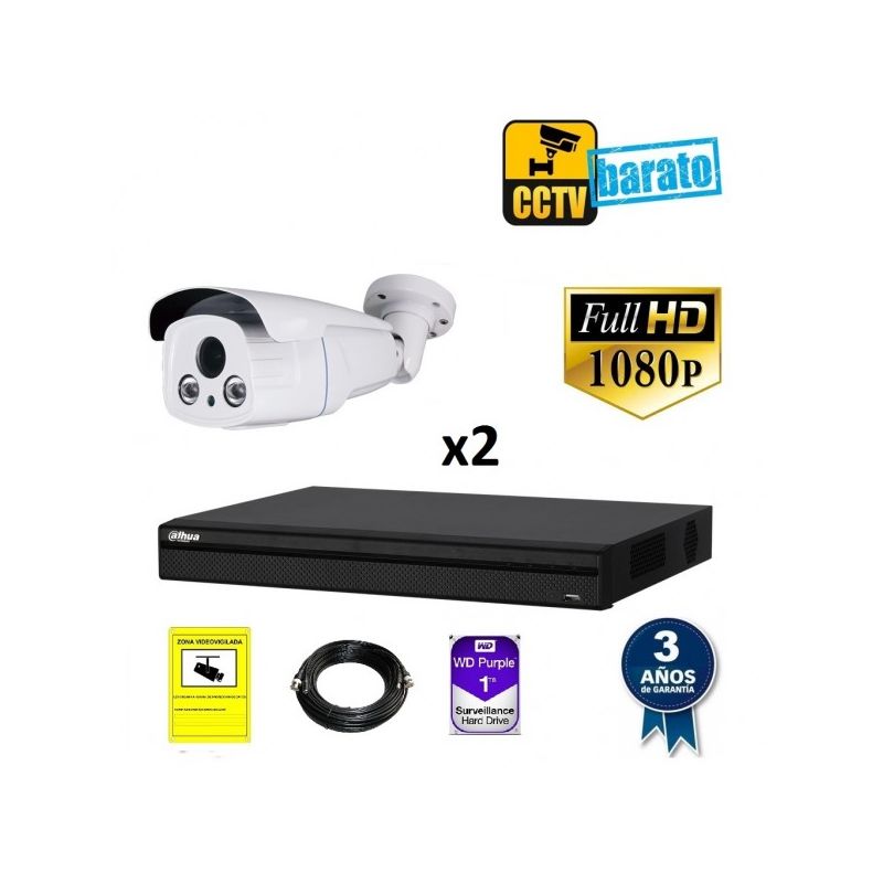 

Kit de videovigilancia FULL HD 2 cámaras bullet varifocal motorizada exterior más grabador de 4 canales., Añadir mas memoria :1TB,Cambiar cables :