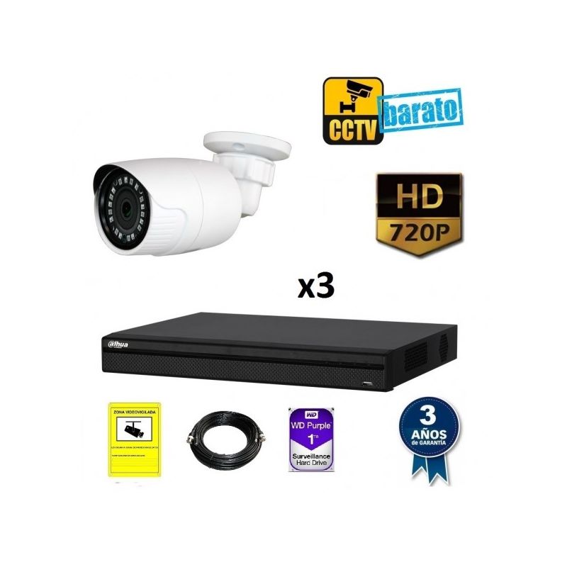 

Kit de videovigilancia HD 3 cámaras bullet exterior óptica fija 720p más grabador de 4 canales., Añadir mas memoria :6TB,Cambiar cables : 10m,Incluir