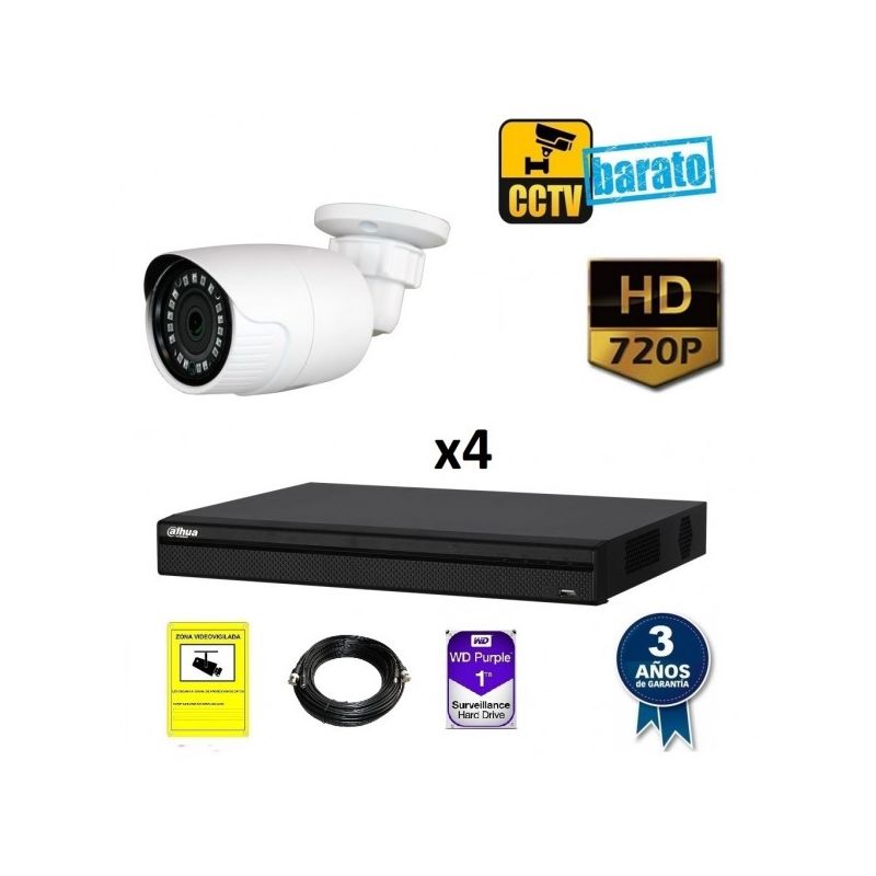 

Kit de videovigilancia HD 4 cámaras bullet exterior óptica fija 720p más grabador de 4 canales., Añadir mas memoria :1TB,Cambiar cables : 30m,Incluir