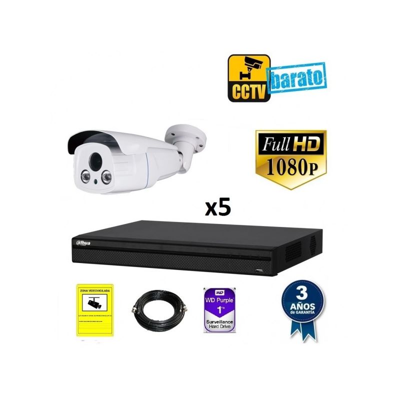 

Dahua - Kit de videovigilancia full hd 5 cámaras bullet varifocal motorizada exterior más grabador de 8 canales., Añadir mas memoria :1TB,Cambiar