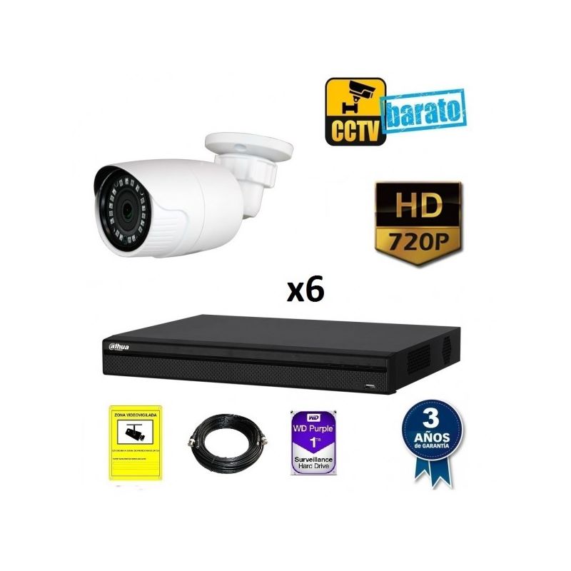 

Kit de videovigilancia HD 6 cámaras bullet exterior óptica fija 720p más grabador de 8 canales., Añadir mas memoria :6TB,Cambiar cables : 20m,Incluir