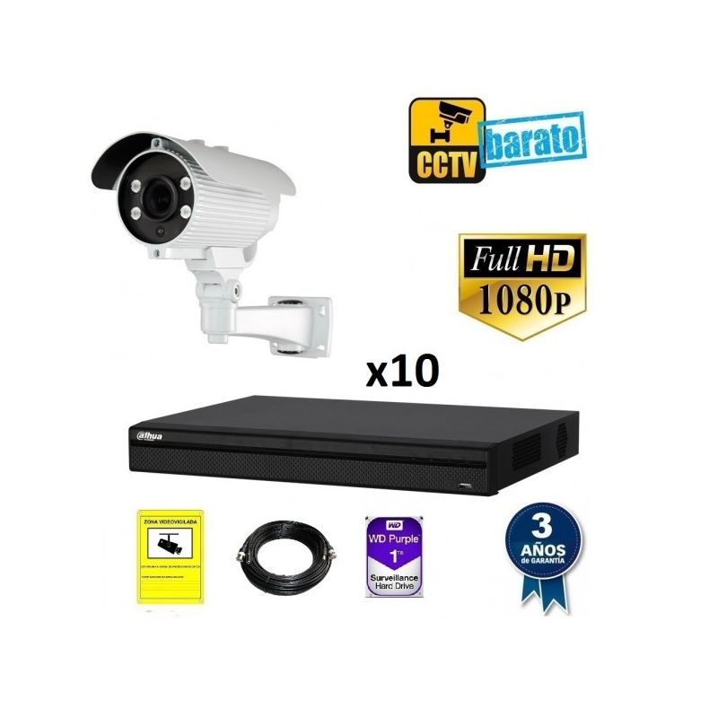 

Dahua - Kit de videovigilancia FULL HD 10 cámaras bullet exterior varifocal más grabador de 16 canales., Añadir mas memoria :1TB,Cambiar cables :