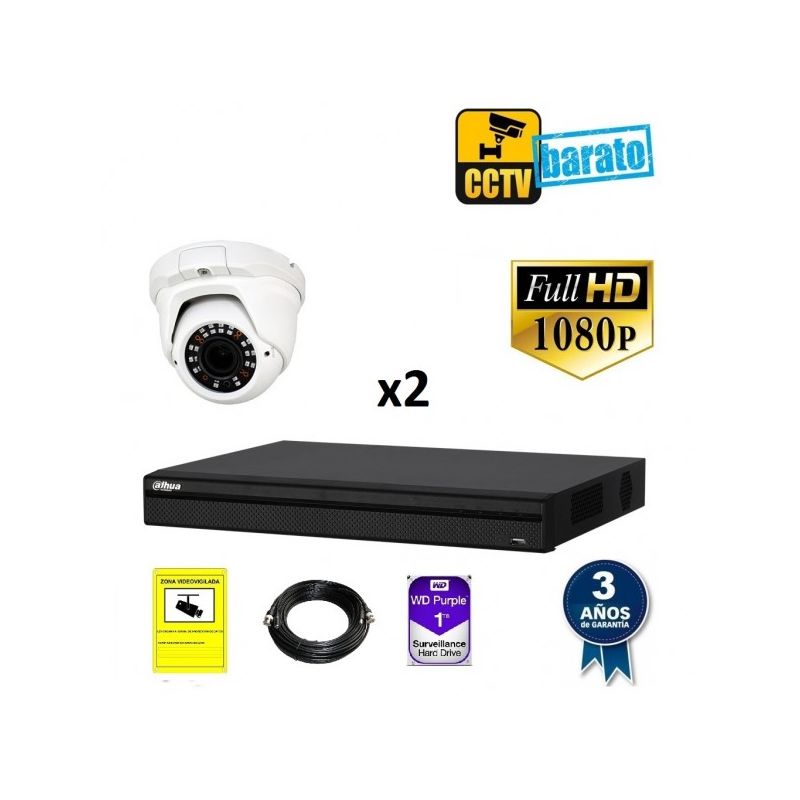 

Dahua - Kit de videovigilancia FULL HD 2 cámaras domo exterior/interior varifocal más grabador de 4 canales., Añadir mas memoria :4TB,Cambiar cables