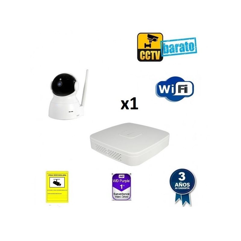 

Dahua - Kit de videovigilancia IP Wifi 1 cámara domo interior , movimiento motorizado, 2Mpx óptica fija más grabador NVR de 4 canales, Añadir mas