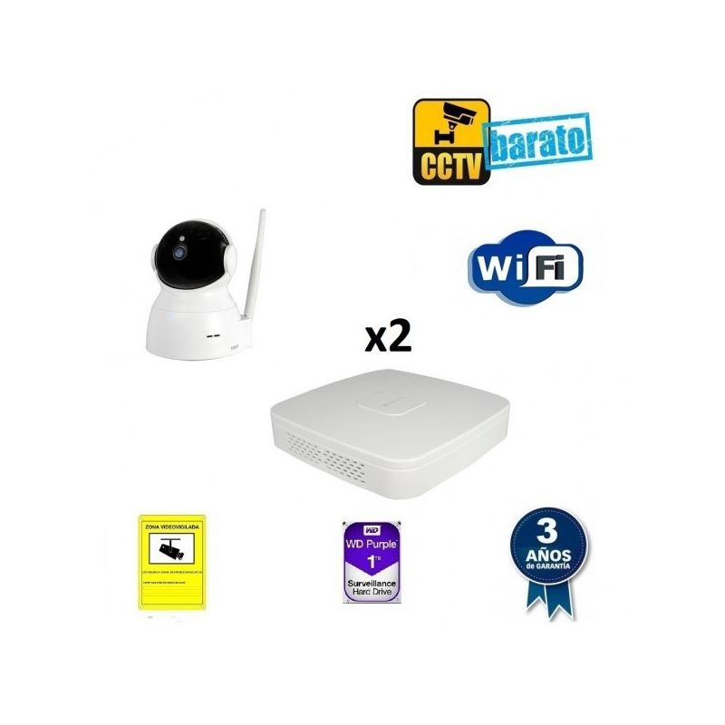 

Dahua - Kit de videovigilancia IP Wifi 2 cámaras domo interior , movimiento motorizado, 2Mpx óptica fija más grabador NVR de 4 canales, Añadir mas