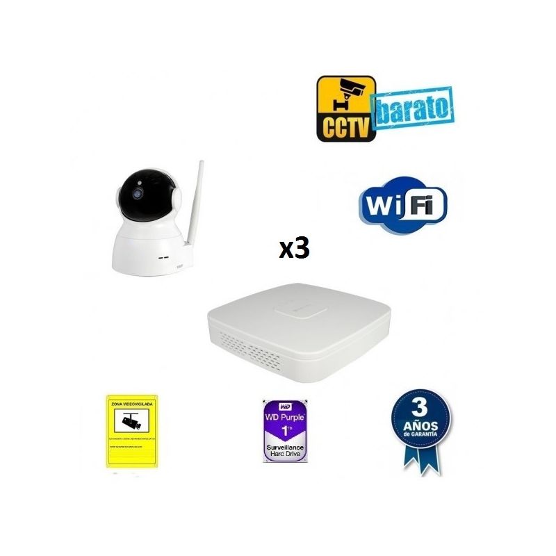 

Dahua - Kit de videovigilancia IP Wifi 3 cámaras domo interior , movimiento motorizado, 2Mpx óptica fija más grabador NVR de 4 canales, Añadir mas