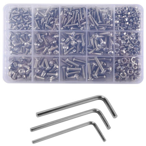 Kit vis écrous 500 pièces inox M3 M4 M5 tête bouton six pans creux bouchon