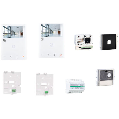 Kit visiophonie 2 logements 2 moniteurs main-libre + étriers + module 2 BP + façade noire T25 cablage 2 fils IKALL COMELIT