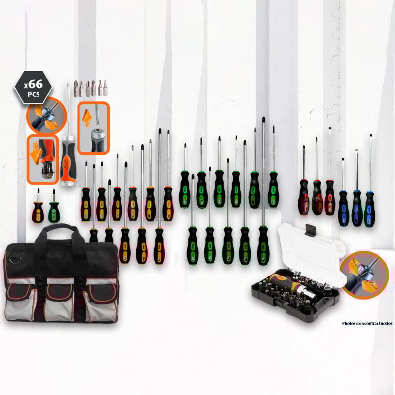 Kit vissage (tournevis, cliquet) 65 pièces