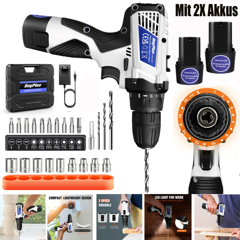 Kit visseuse sans fil Perceuse-visseuse sans fil Lumière led + 2X batteries Chargeur