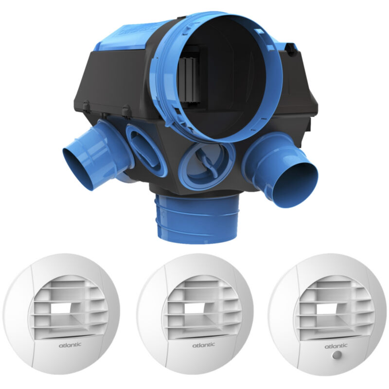 Kit VMC Hygrocosy BC 2 - Simple flux hygroréglable 6 sanitaires + 3 bouches à piles - 231m³/h - ATLANTIC - 412320