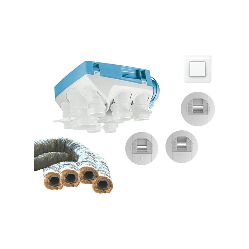 Unelvent - Kit vmc simple flux hygroréglable + bouton poussoir + gaines - ozeo ecowatt 2 khb T3/7 p s&p 604611KIT