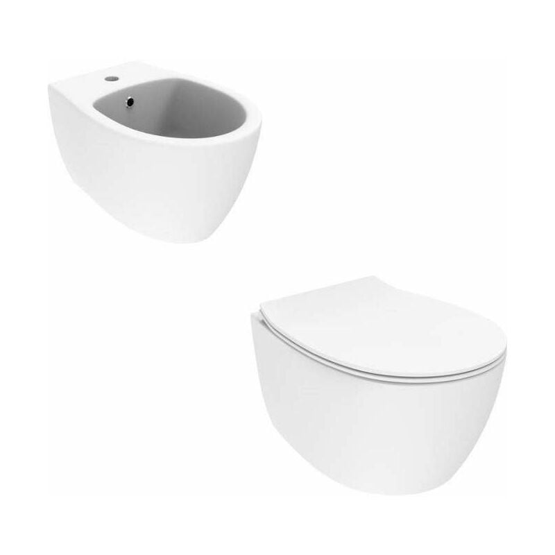 Ponsi Rubinetteria - Kit wc et bidet suspendu blanc mat sans rebord avec une profondeur de 51 cm Ponsi Kite KITKITE2BO