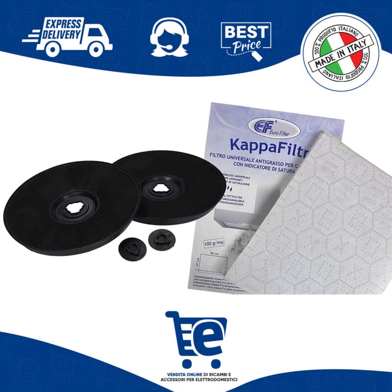 Kit Whirlpool Rex Electrolux 2 Filtri Cappa Carboni Attivi + Filtro Universale