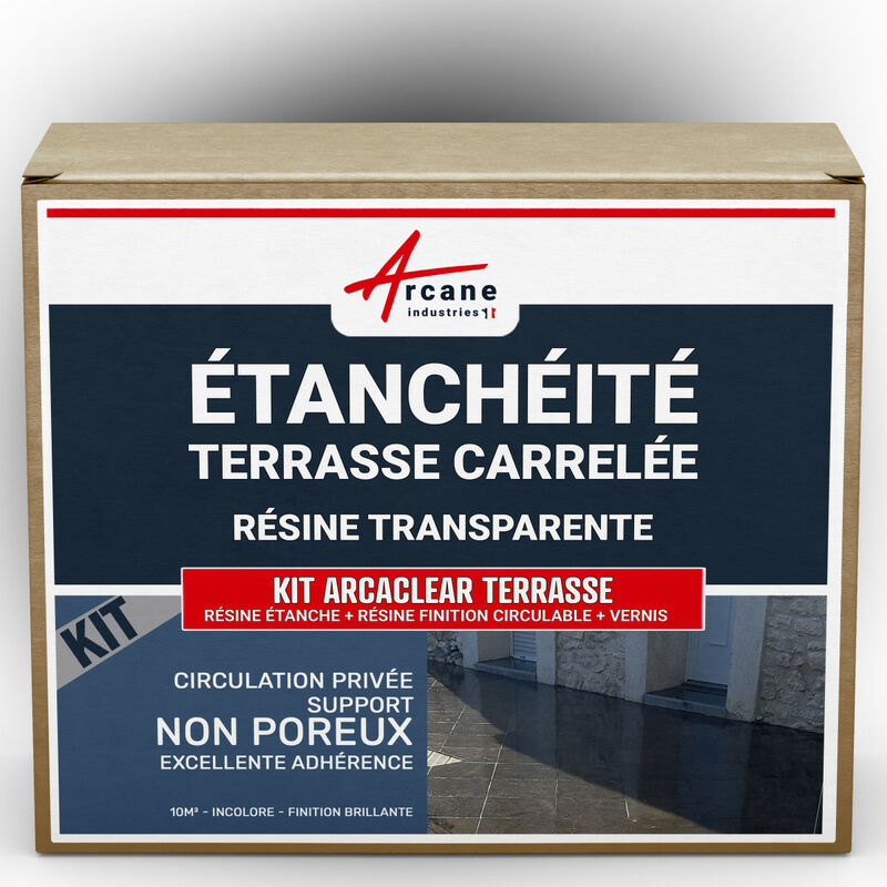 Arcane Industries - tanchéité transparente terrasse carrelée résine produit translucide carrelage balcon - 10 m², circulation privée, support non