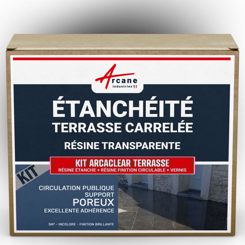 Arcane Industries - tanchéité transparente terrasse carrelée résine produit translucide carrelage balcon - 10 m², circulation publique support non