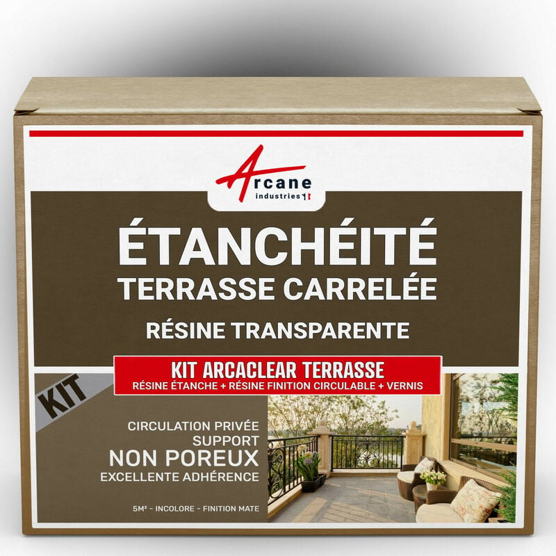 Arcane Industries - tanchéité transparente terrasse carrelée résine produit translucide carrelage balcon - 5 m², circulation privée, support non
