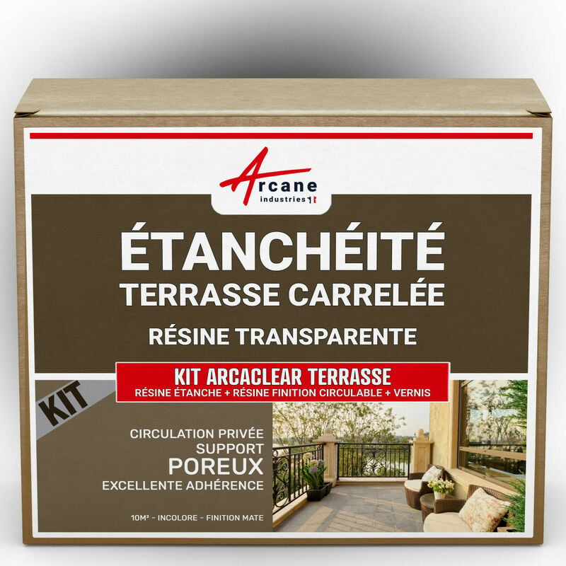 Arcane Industries - tanchéité transparente terrasse carrelée résine produit translucide carrelage balcon - 10 m², circulation privée, support poreux