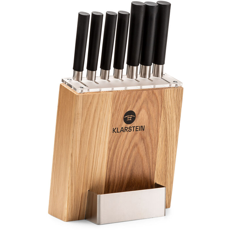 Klarstein - Kitano 8 pcs. Set de couteaux avec bloc 7 couteaux acier élégant bloc en bois