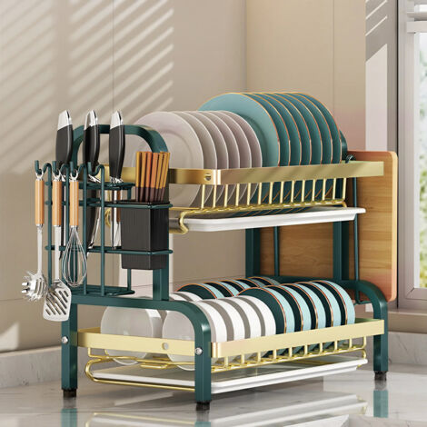 Kitchen 2-Tier Carbon Steel Dish Rack