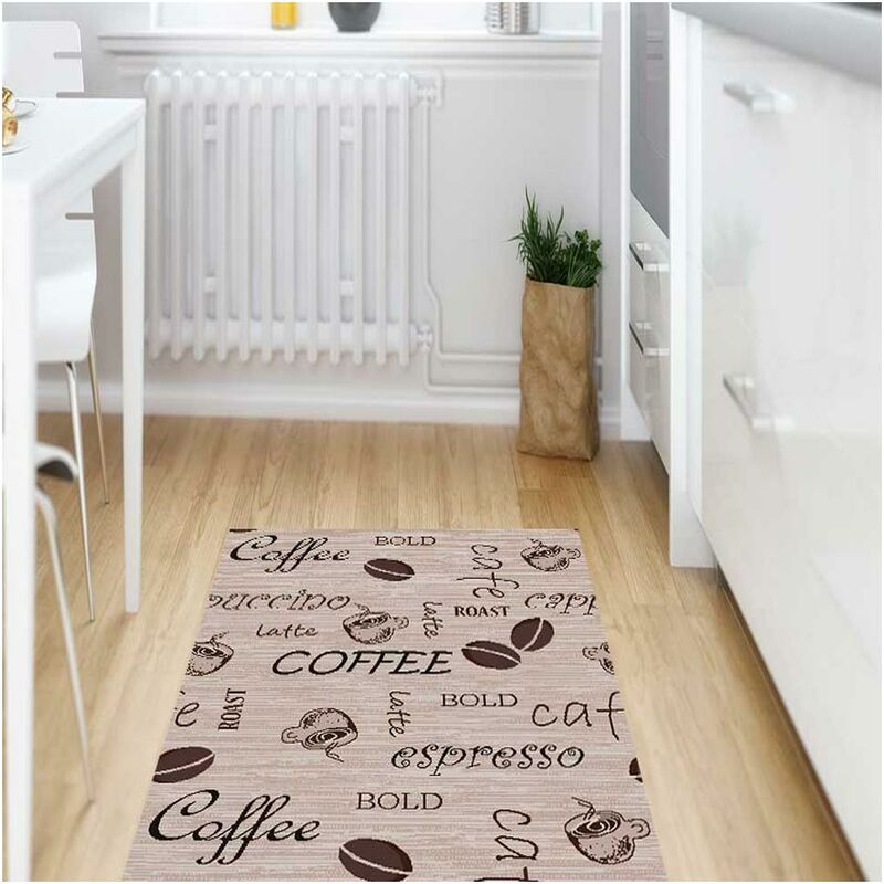

Kitchen alfombra 67x180 cm COFFEE rectángulo Beige de cocina adecuado para calefacción por suelo radiante - Beige