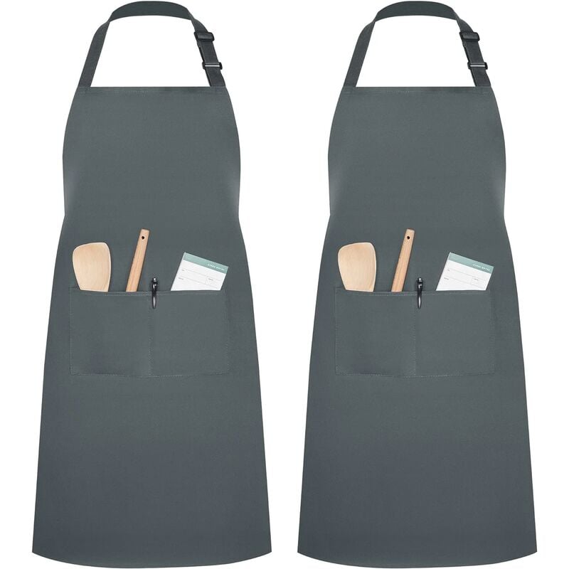 Image of Rhafayre - Grembiule da cucina con 2 tasche regolabili Grembiuli da cucina casalinghi per donne uomini Chef 2 confezioni (grigio)