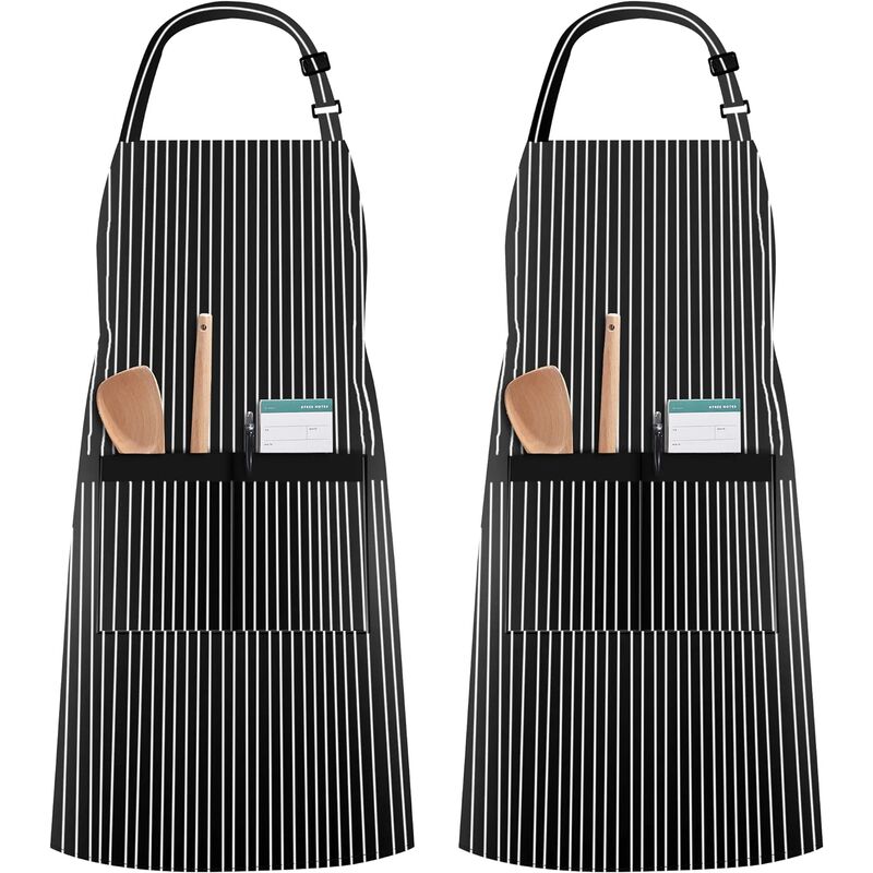 Image of Grembiule da cucina con 2 tasche regolabili Grembiuli da cucina per la casa per donna Uomo Chef 2 confezioni (righe nere) - Rhafayre