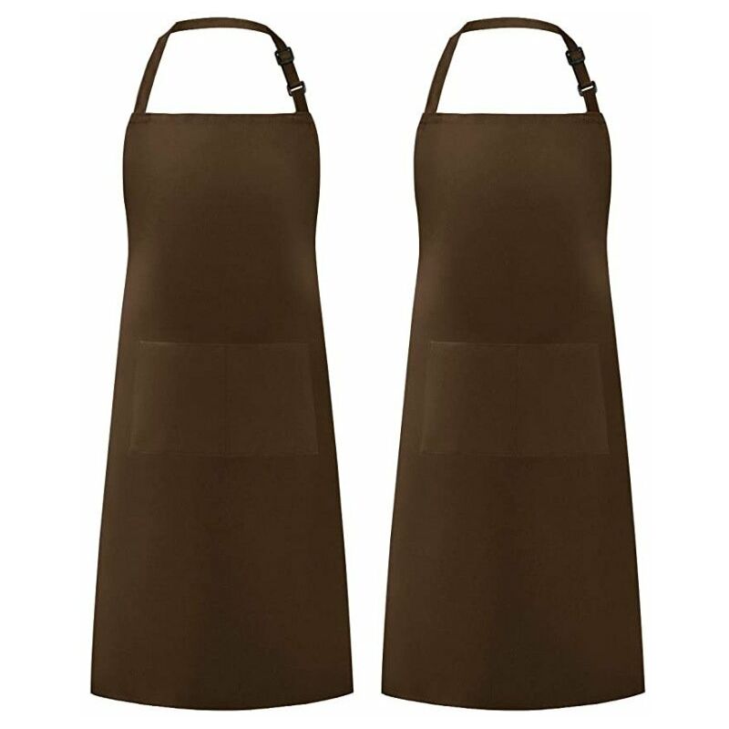 Image of Rhafayre - Grembiule da cucina con 2 tasche regolabili Grembiuli da cucina per la casa per donna Uomo Chef 2 confezioni (marrone)