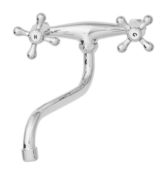 Kitchen Bath 'S' Type Spout Wall Mounted Traditional Water Mixer Tap Cross Head