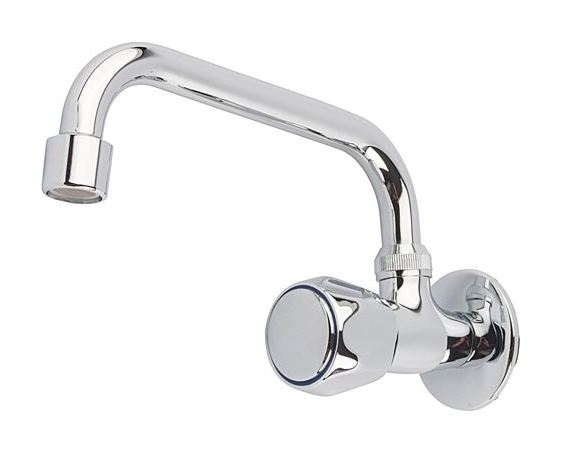 Kitchen Wall Mounted Cold Water Tap Single Lever 'C' Type Chrome Plated Brass