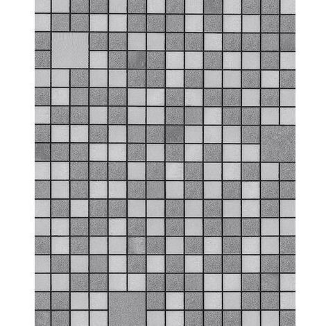 Kitchen bathroom wallpaper wall EDEM 1033-16 vinyl wallpaper embossed with geometric shapes and metallic highlights silver platinum grey 5.33 m2 (57 ft2)