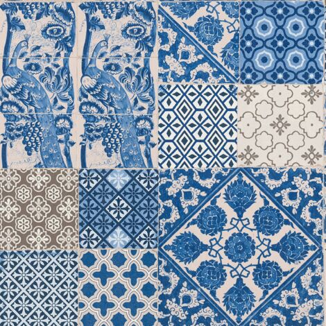 Kitchen bathroom wallpaper wall Profhome 369231 non-woven wallpaper slightly textured with graphical pattern matt blue cream violet 5.33 m2 (57 ft2)
