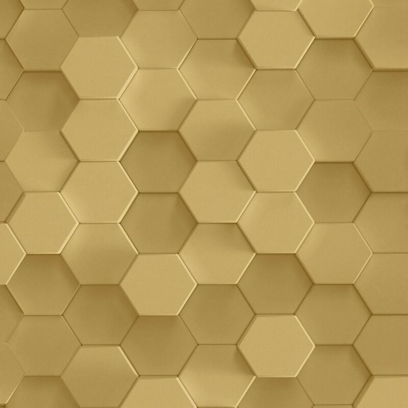 Kitchen bathroom wallpaper wall Profhome 387232 hot embossed non-woven wallpaper smooth with geometric shapes matt gold yellow 5.33 m2 (57 ft2) - gold