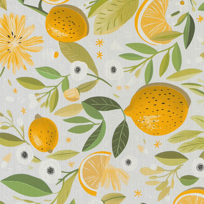 Kitchen Bathroom Wallpaper Wall Profhome 791691 Hot Embossed Non-woven Wallpaper Slightly Textured With Floral Ornaments Matt Cream Yellow Olive Green