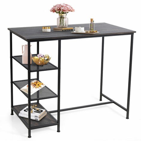 Kitchen Breakfast Counter Dining Table Modern Bar Table 3 Tiers Storage Shelves