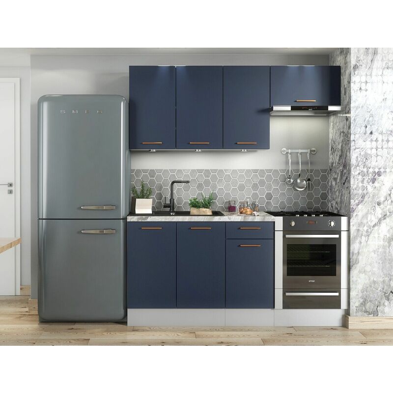 Kitchen Cabinet Navy Blue / Grey 5 Unit Set Soft Close 180cm Copper Handle Nora - Navy Blue
