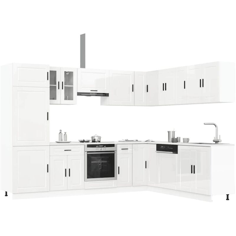 Vidaxl - 14 Piece Kitchen Cabinet Set Porto Gloss White Engineered Wood