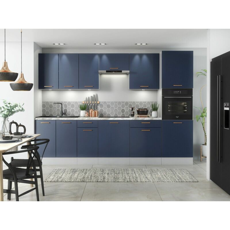 Kitchen Cabinet Set 9 Unit 300cm Navy Dark Blue Base Wall Oven Tall Housing Nora - Navy Blue