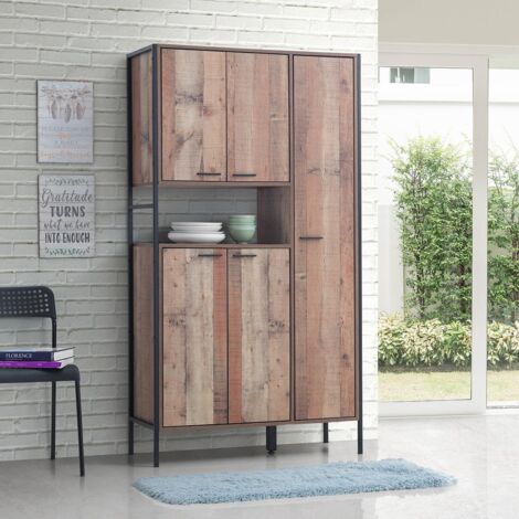 Kitchen Cabinet With 5 Doors Rustic Industrial Style Storage Unit Oak Oak Easy