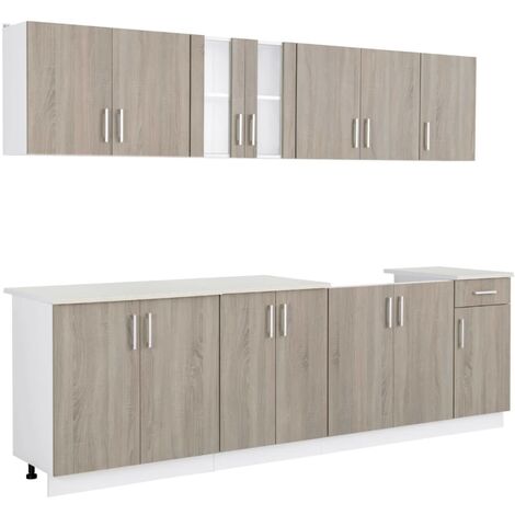 Kitchen Cabinet with Sink Base Unit 8 Pieces Oak Look