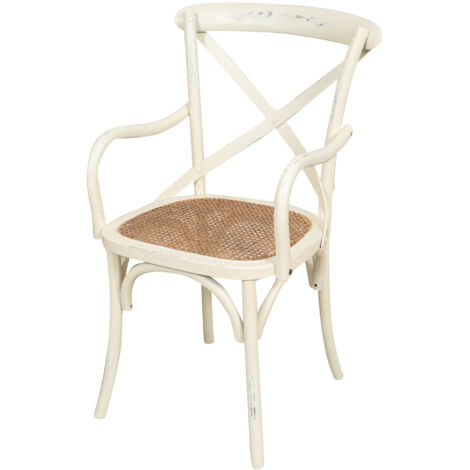 Kitchen chair Wooden and rattan rustic chair 90x52x44 cm Armchair with arms Modern dining room chair Thonet vintage